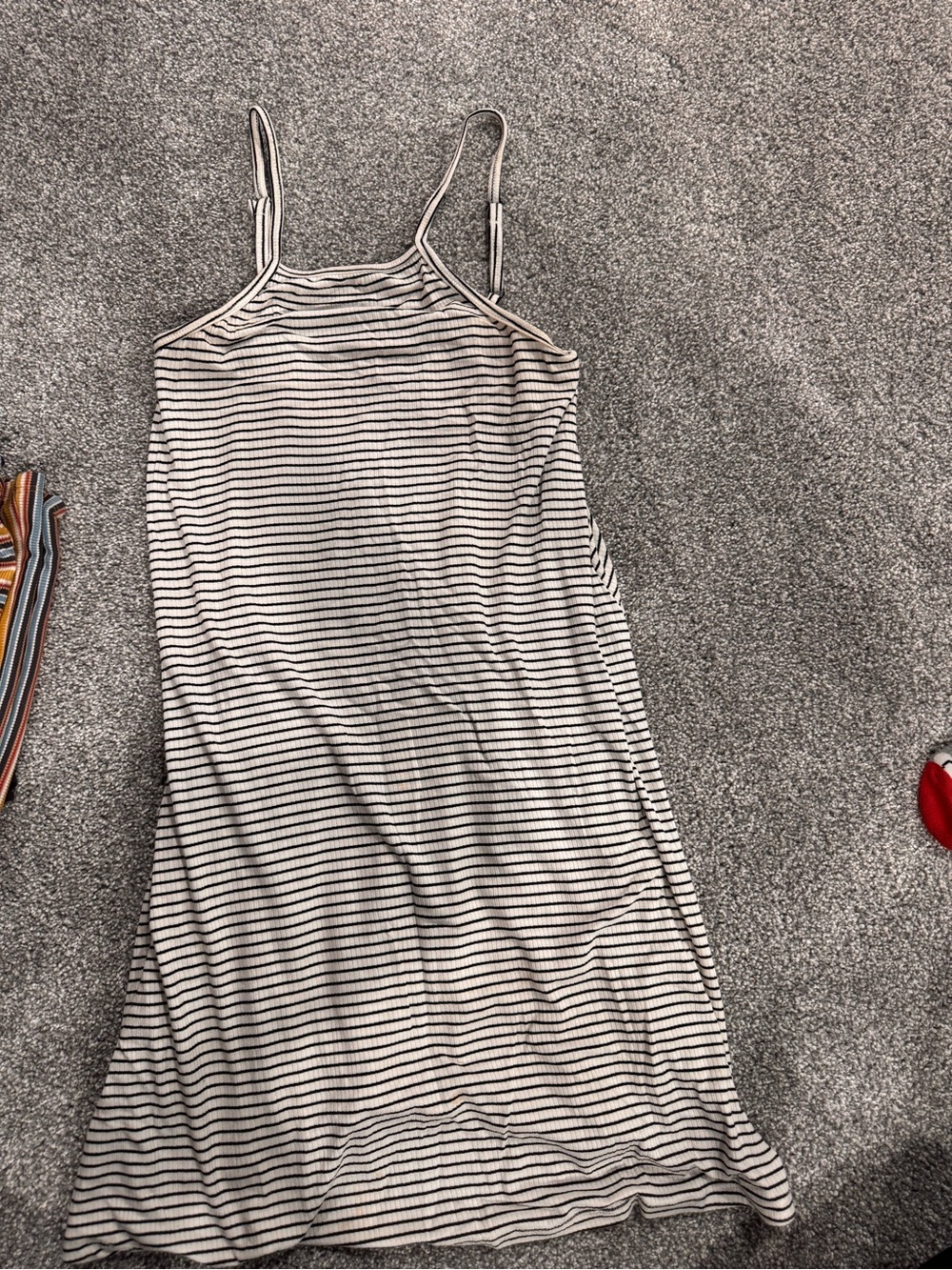 Striped Spaghetti Strap Summer Dress - Black & White